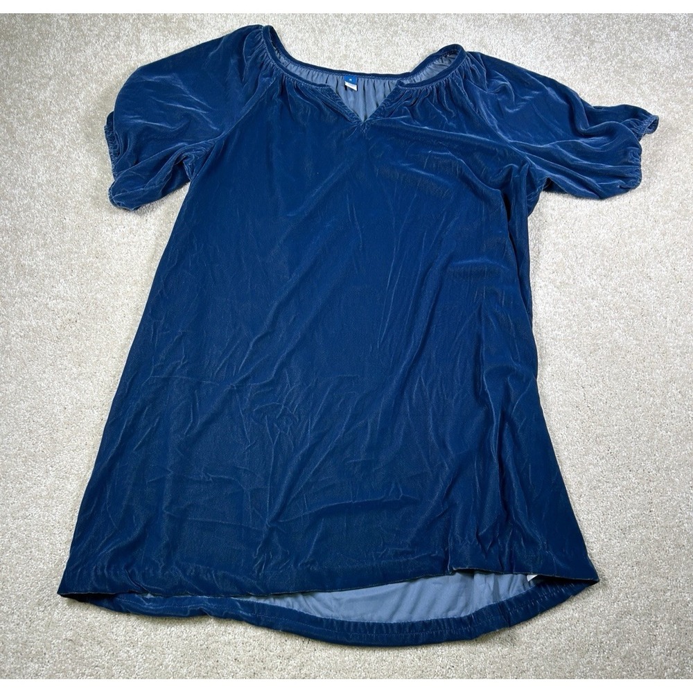 Old Navy Womens Size M Velvet Shift Dress Short Puff Sleeves Vneck‎